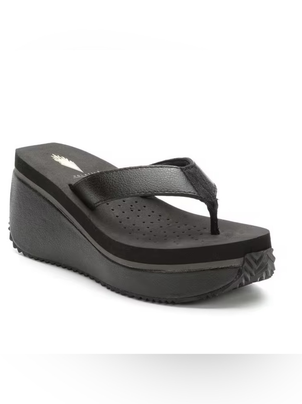Volatile Black Platform Wedge Flip-Flop Sandals
